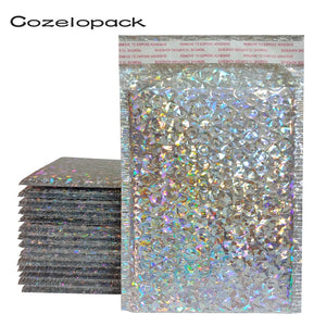 10PCS Holographic Metallic Bubble Mailer Gift Packaging Glamour Colorful Silver Shades Foil Cushion Padded Shipping Envelopes