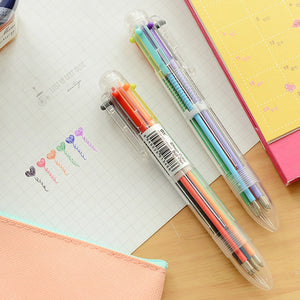 1PCS Colorful 6 In 1 Ballpoint Pen 0.5mm Creative Novelty Multicolor Pens School Stationary Kids Gift Home Office Supplies