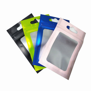100Pcs Zip Lock Resealable Mylar Bags Matte Clear Window Package Foil Food Bag Hang Hole Plastic Zipper Pouches for Electronics