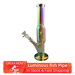 Straight Glass Bongs Luminous fish Pipes Glass Water Pipe Bong 30cm Hookah diffuser downstem percolator Dab Rig
